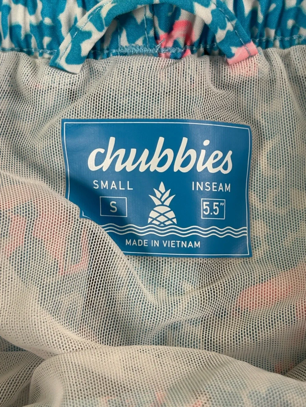 CHUBBIES Flamingo‎ Print Swim Trunks Blue Pink Elastic Waist Sz S